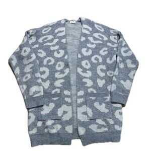 LA MIEL Gray and Cream Leopard Cardigan